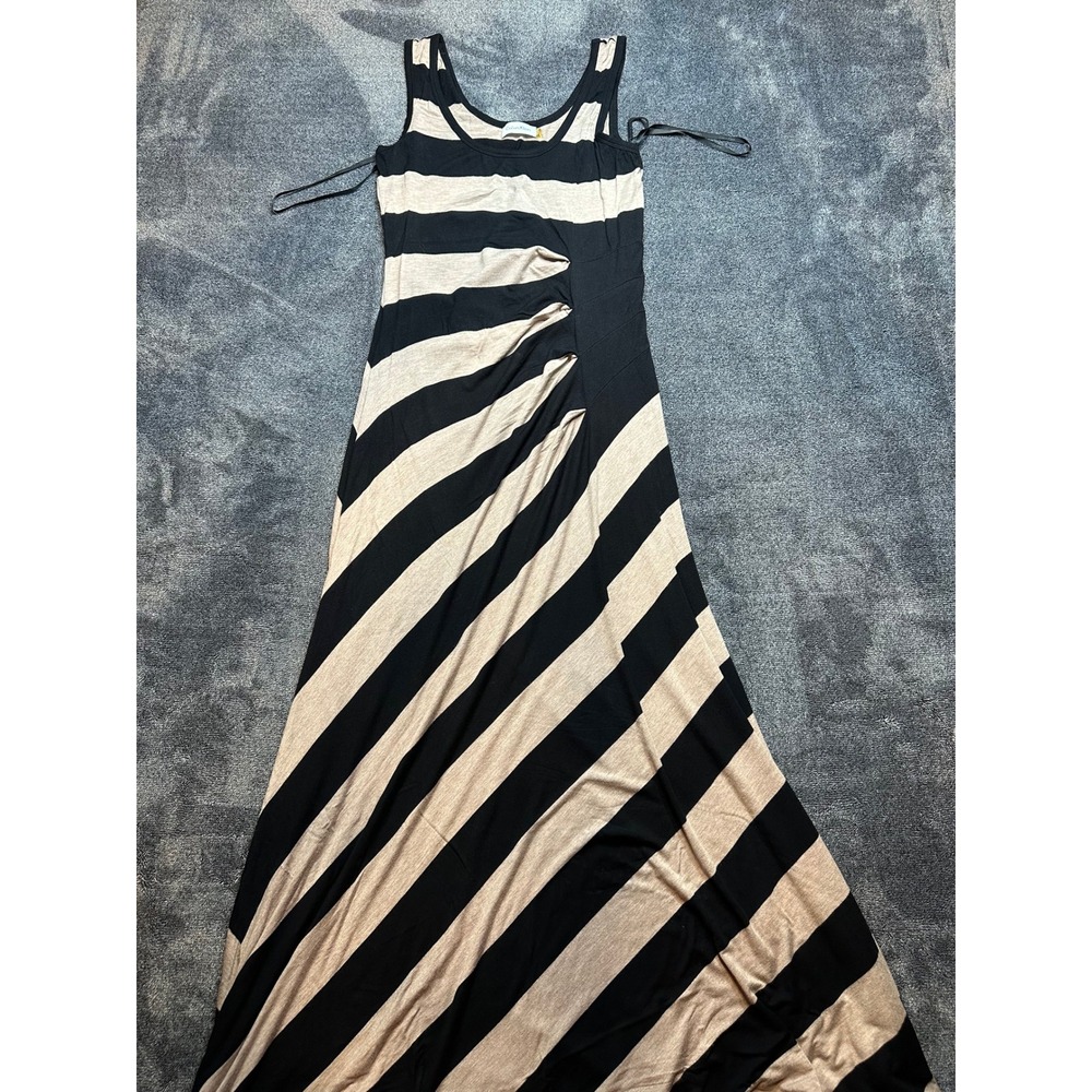 Calvin Klein Womens Black Tan Striped Ruched Sleeveless Maxi Dress Size 4-283